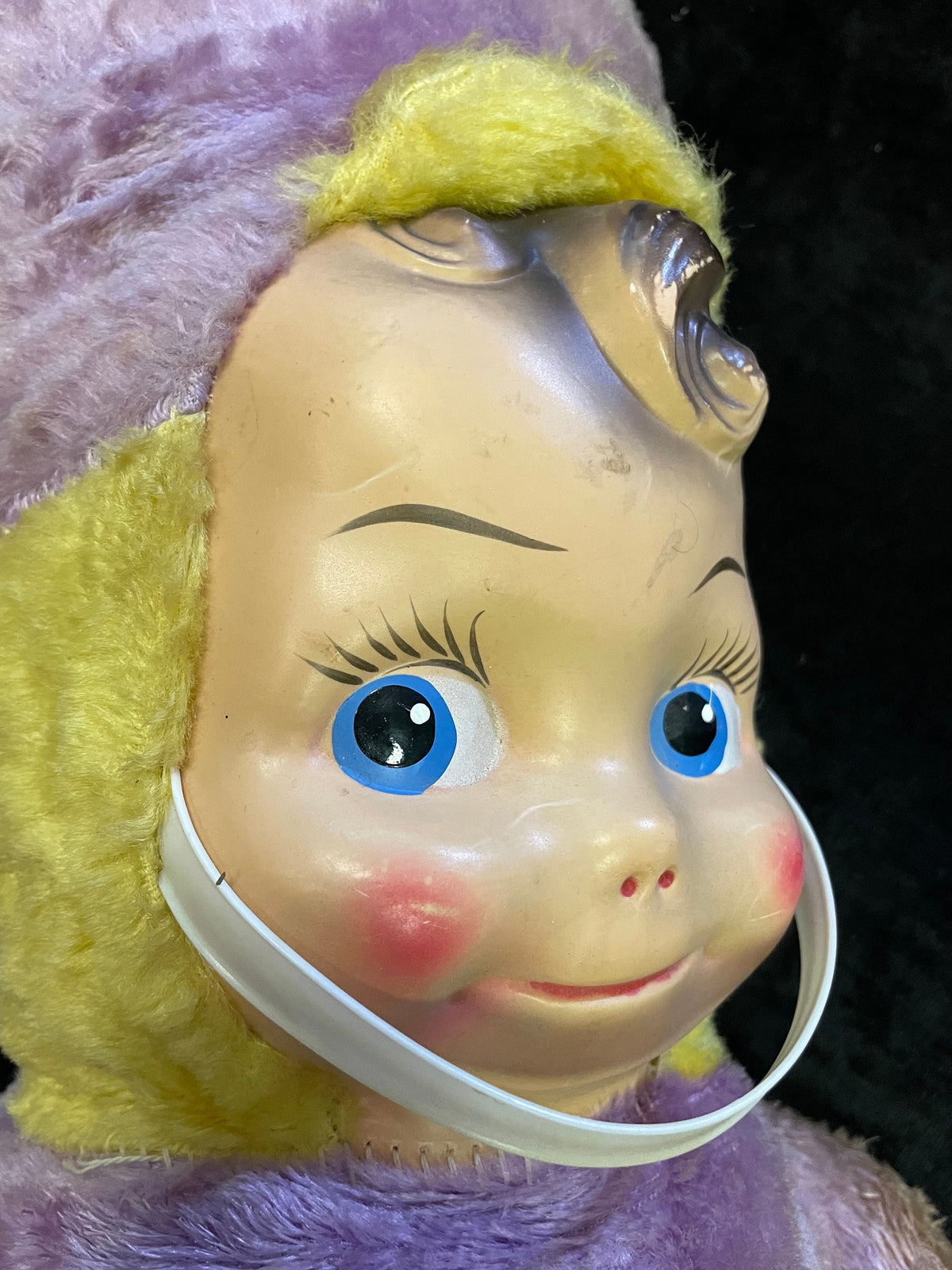 Majorette Plush Stuffed Toy Soldier- Celluloid Face - Purple and Yellow - Extra Large - 27 Inches Tall