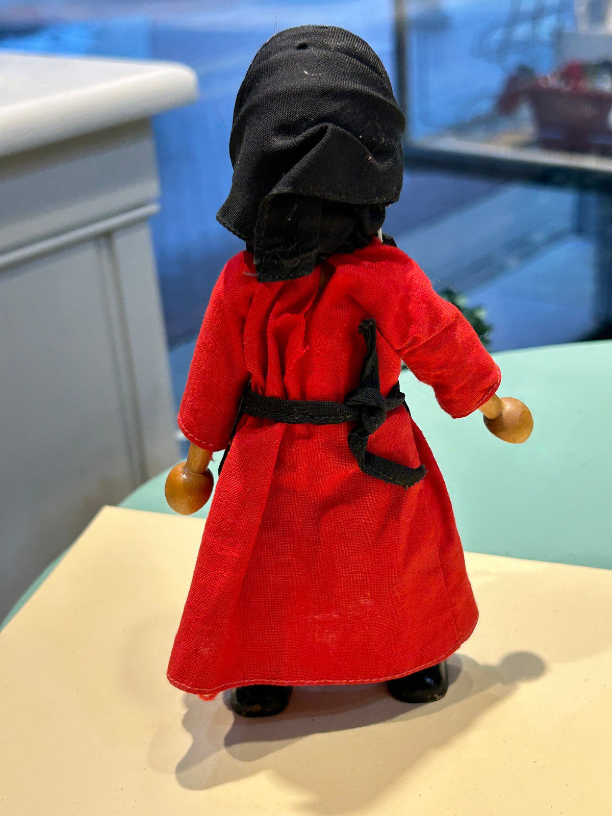 7" Wooden Doll - Traditional Polish Red Dress ,Black Scarf and Black Apron -Made in Poland - Polish Souvenir Doll - Handpainted Wooden Doll