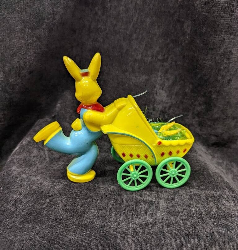 RARE Rosen Bunny Pushing Baby Carriage With Baby Bunny Inside (LARGE CENTERPIECE)
