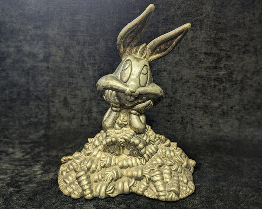 1998 Warner Bros. Silver Plated Bugs Bunny Bank - No Stopper - Bugs Bunny Sitting in Carrots - We all love Bugs Bunny