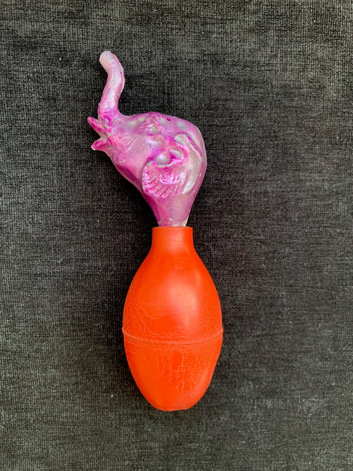 Metal Toy Elephant Head Squeeze Ball-1940's
