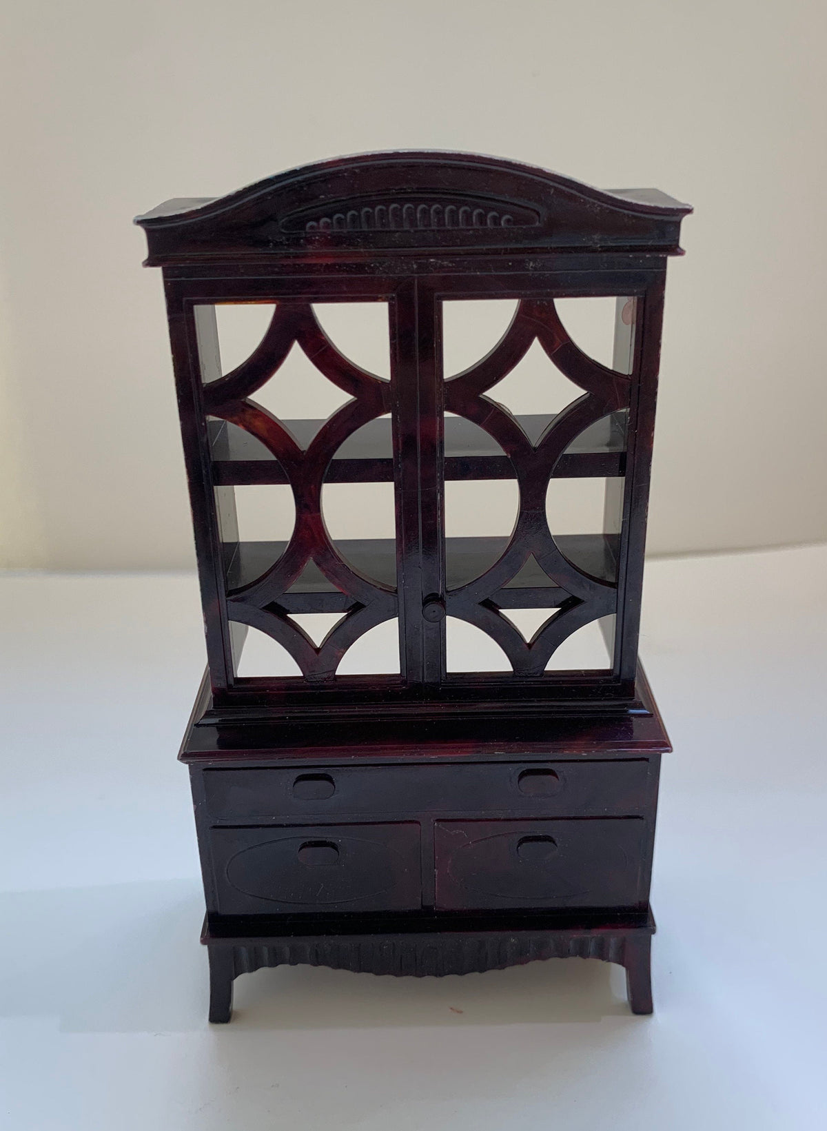 Ideal Brown Marbeled Dining Room Set, Set of 7, Table, Buffet, Cabinet, and Chairs, Doll House Furniture