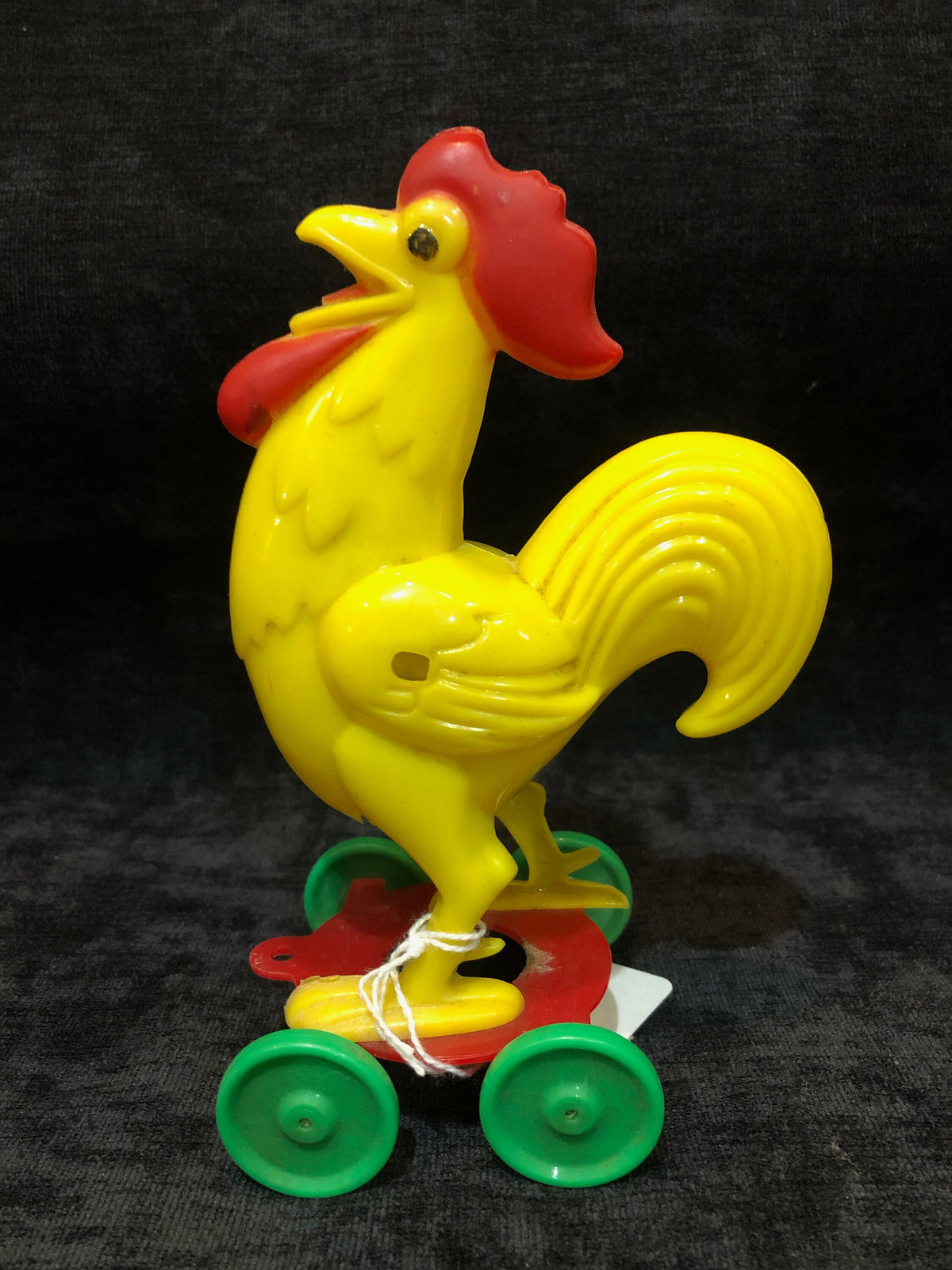 Rosen 1950'S large Yellow Plastic Rooster on Wheels - Vintage Easter