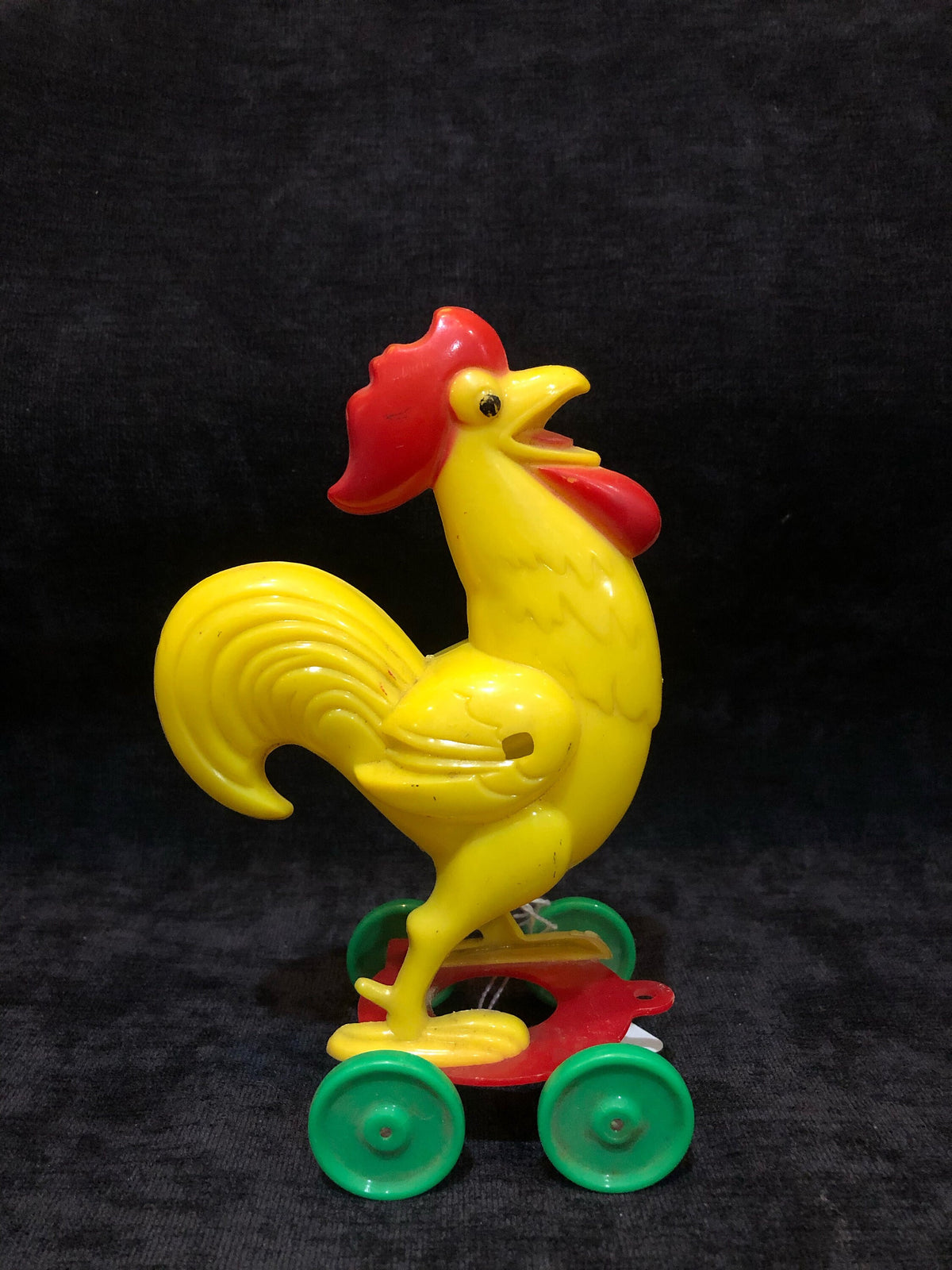 Rosen 1950'S large Yellow Plastic Rooster on Wheels - Vintage Easter