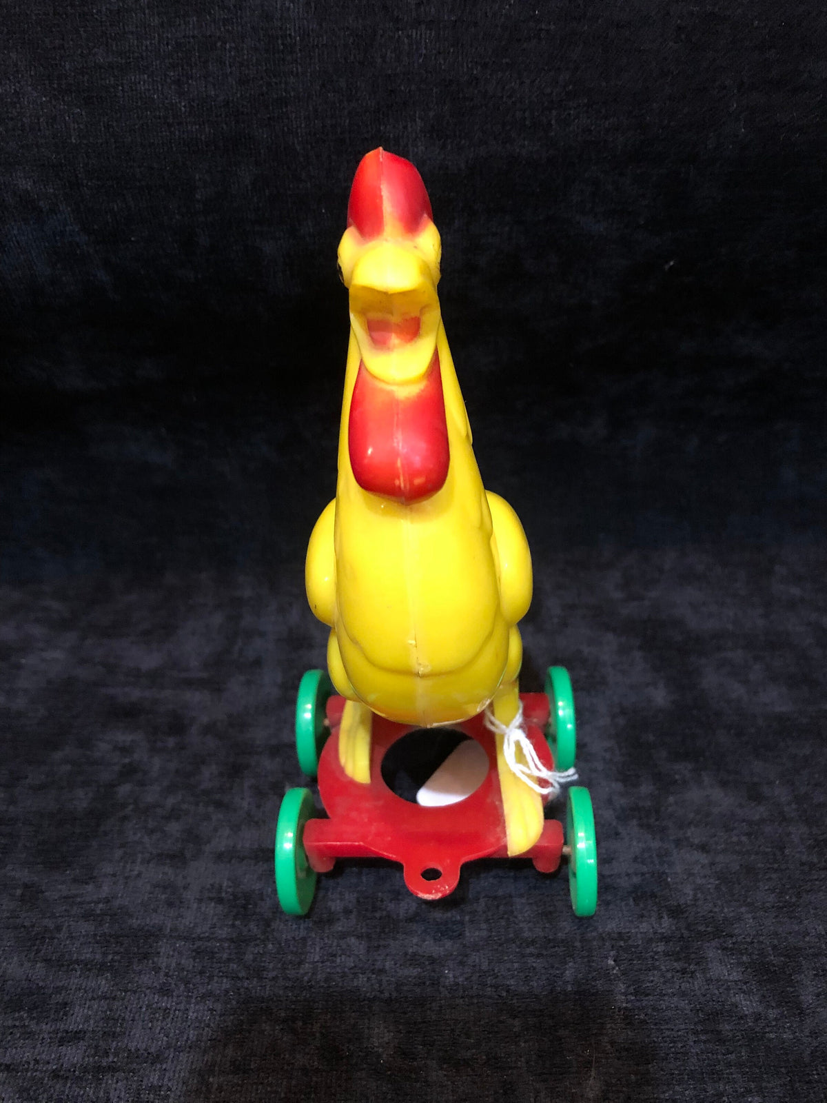 Rosen 1950'S large Yellow Plastic Rooster on Wheels - Vintage Easter