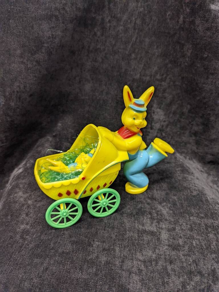 RARE Rosen Bunny Pushing Baby Carriage With Baby Bunny Inside (LARGE CENTERPIECE)