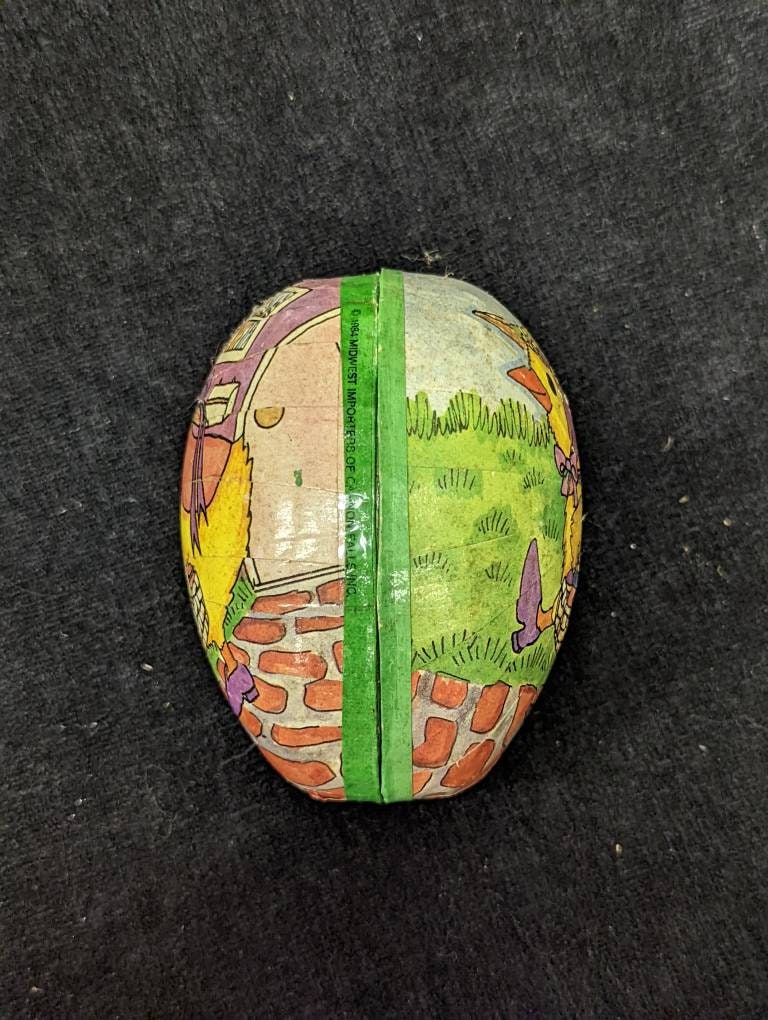 German Paper Mache Easter Egg with Chick in Her Easter Bonnet Design Vintage Easter