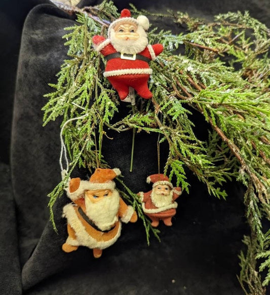 Flocked Santa Ornaments. Santa Pick,  Large Santa Ornament, Small Santa Ornament  SOLD SEPARATELY - Vintage Christmas - Vintage Holiday