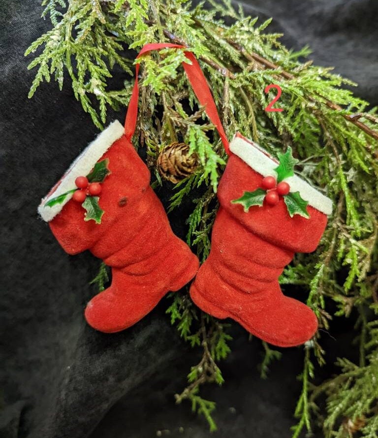1950s Christmas Ornaments, Flocked and Felt  (SOLD SEPERATELY)