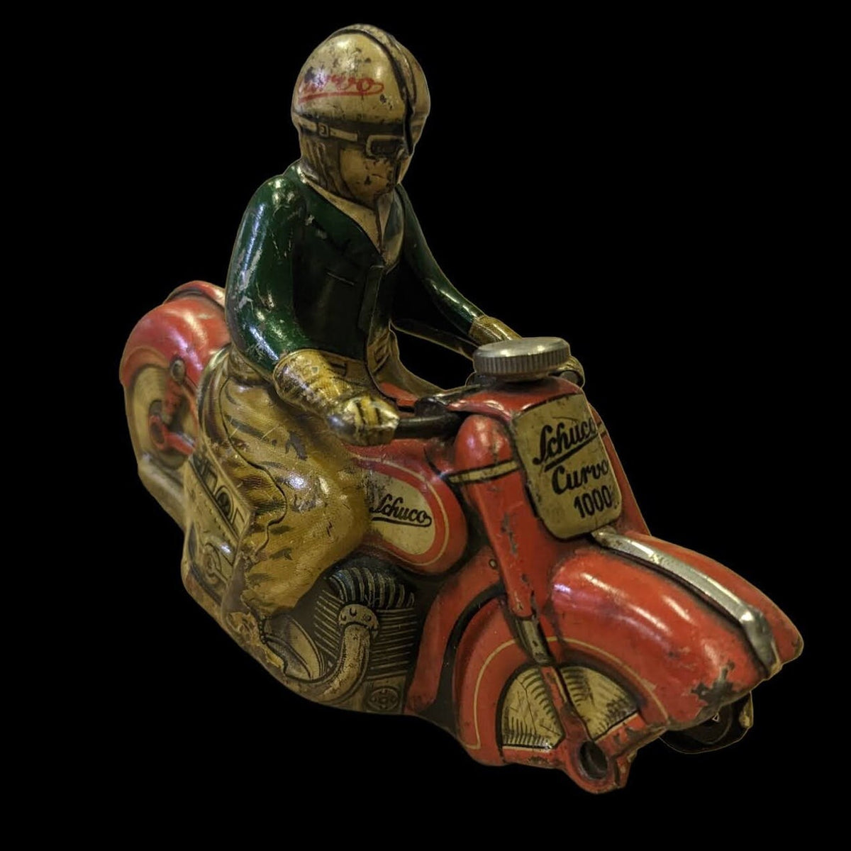 Wind Up Schuco Curvo 1000 Motorcycle- Vintage From the 1940s - Missing Front Wheel.