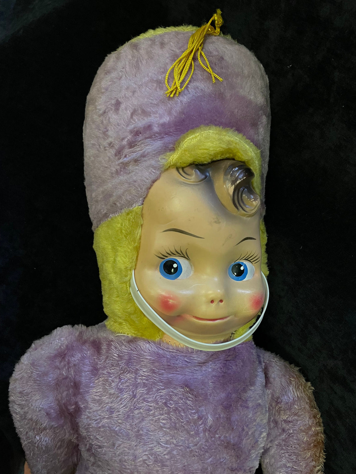 Majorette Plush Stuffed Toy Soldier- Celluloid Face - Purple and Yellow - Extra Large - 27 Inches Tall