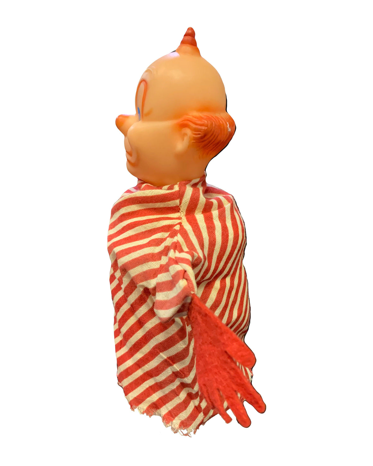 Clown Hand Puppet - Bozo the Clown Rubber head Puppet. Red Stripe cotton Clothes on Puppet