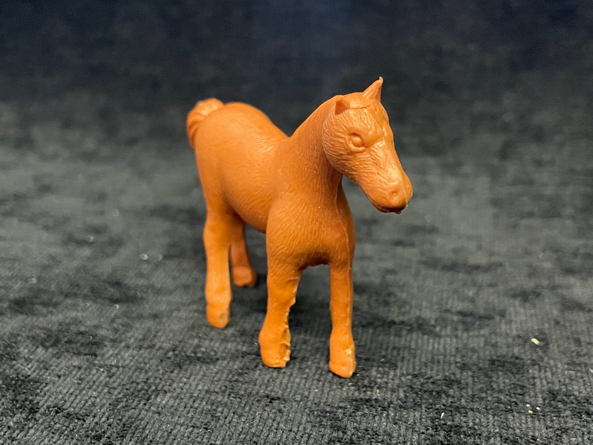 Soft Plastic Reddish Brown Toy Horse - Farm Toy Made in Japan - Embossed with Hair - Marked Japan 4