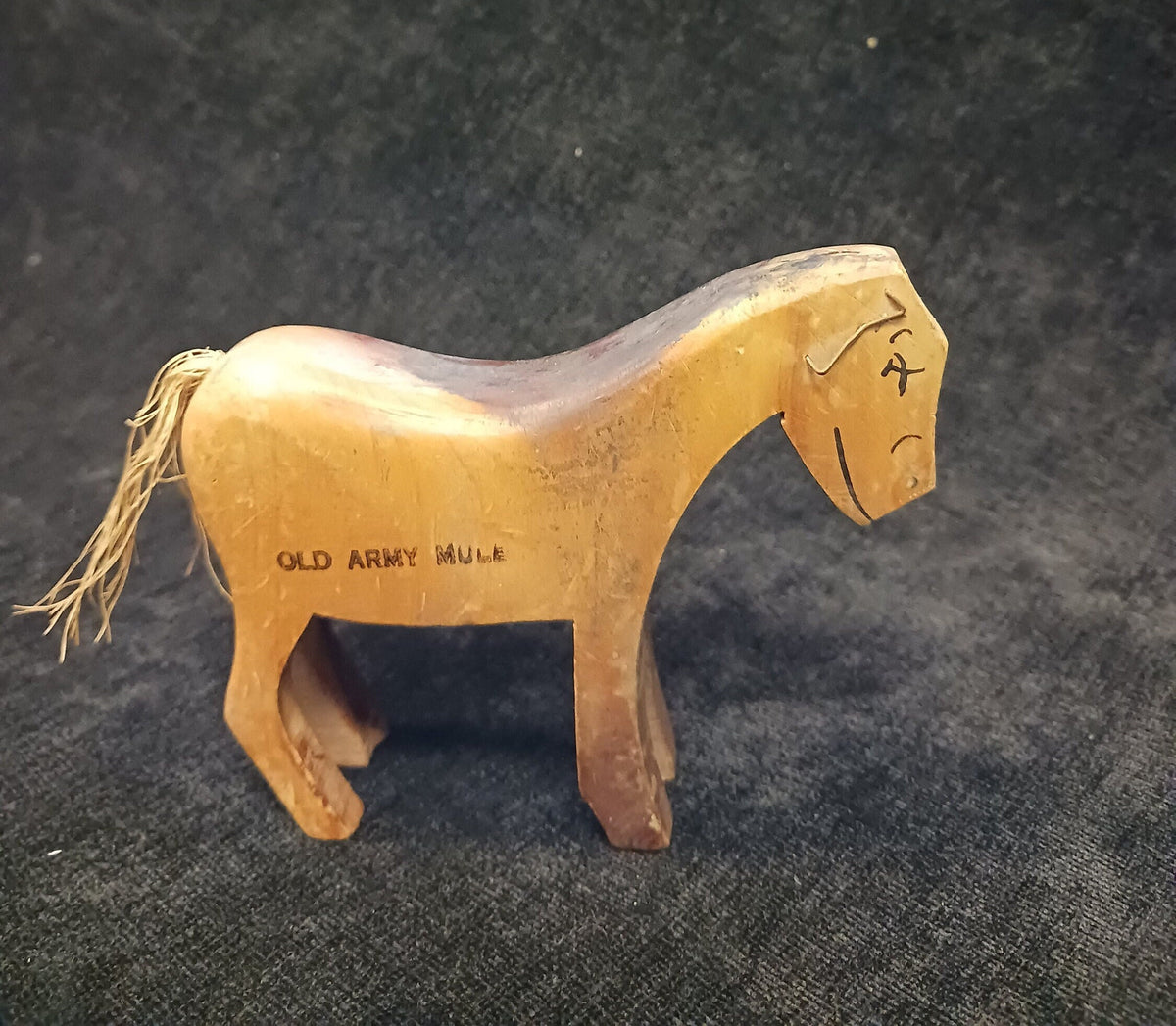 Wooden Old Army Mule Mascot Figurine