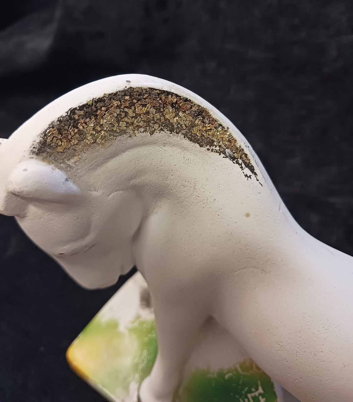 White 6" Chalkware Horse with Glitter Mane and Tail - County Fair Prize in 1940s - Sweet Chalkware Pony