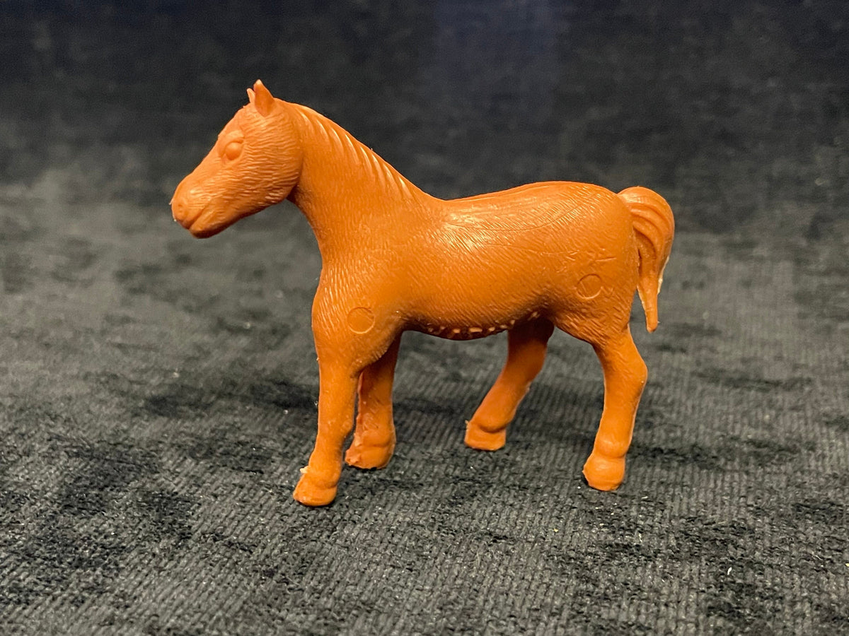 Soft Plastic Reddish Brown Toy Horse - Farm Toy Made in Japan - Embossed with Hair - Marked Japan 4