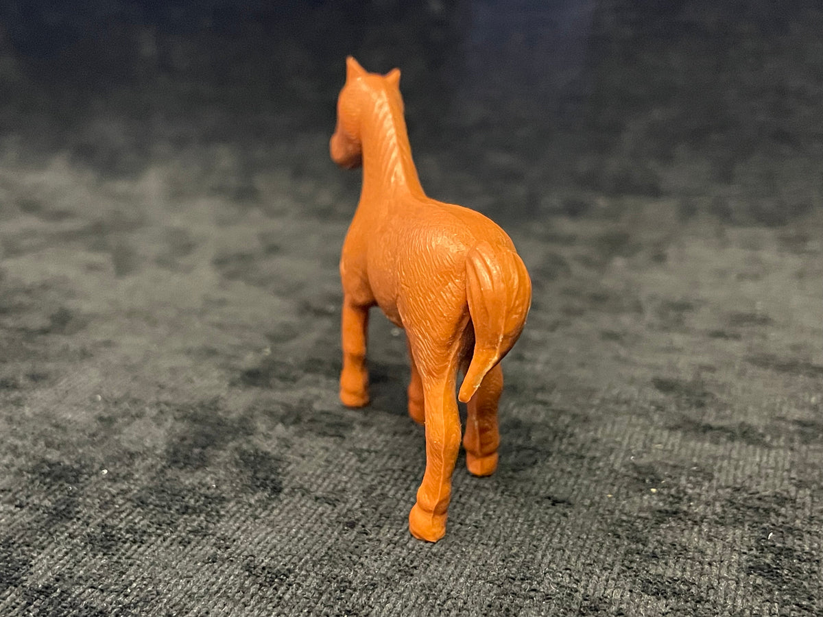 Soft Plastic Reddish Brown Toy Horse - Farm Toy Made in Japan - Embossed with Hair - Marked Japan 4