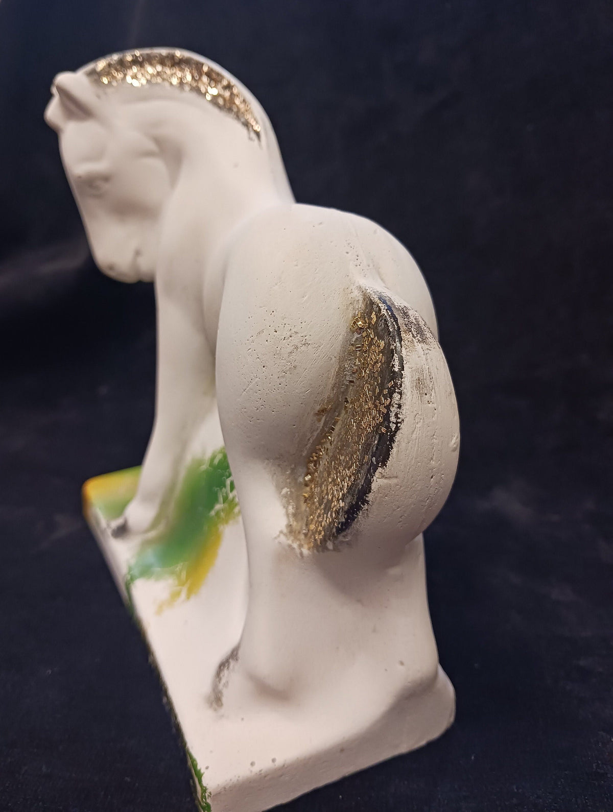 White 6" Chalkware Horse with Glitter Mane and Tail - County Fair Prize in 1940s - Sweet Chalkware Pony