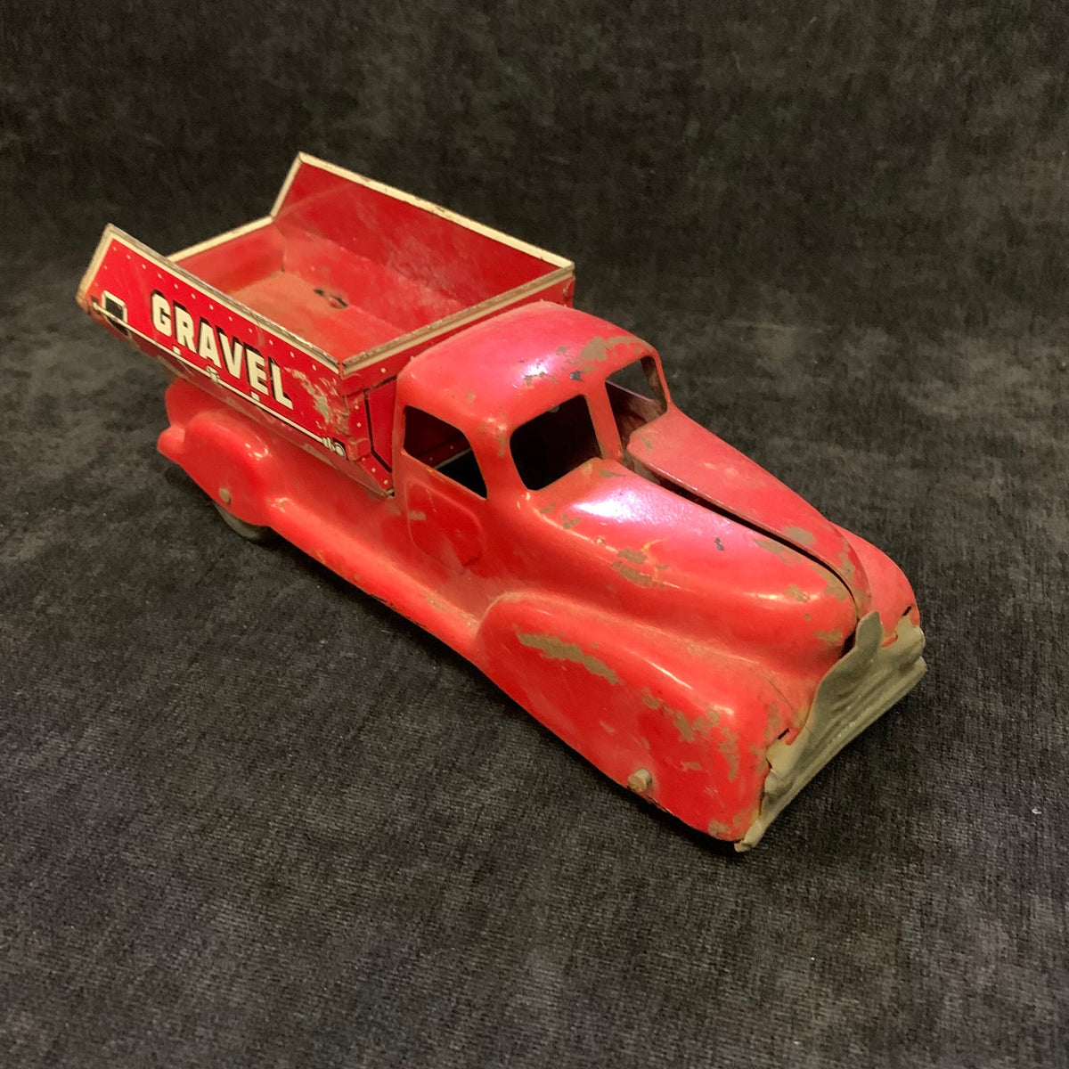 RARE Pressed Steel Louis Marx Sand and Gravel Truck - Vintage Red Metal Toy Dump Truck 1930s - Hard To Find Condition