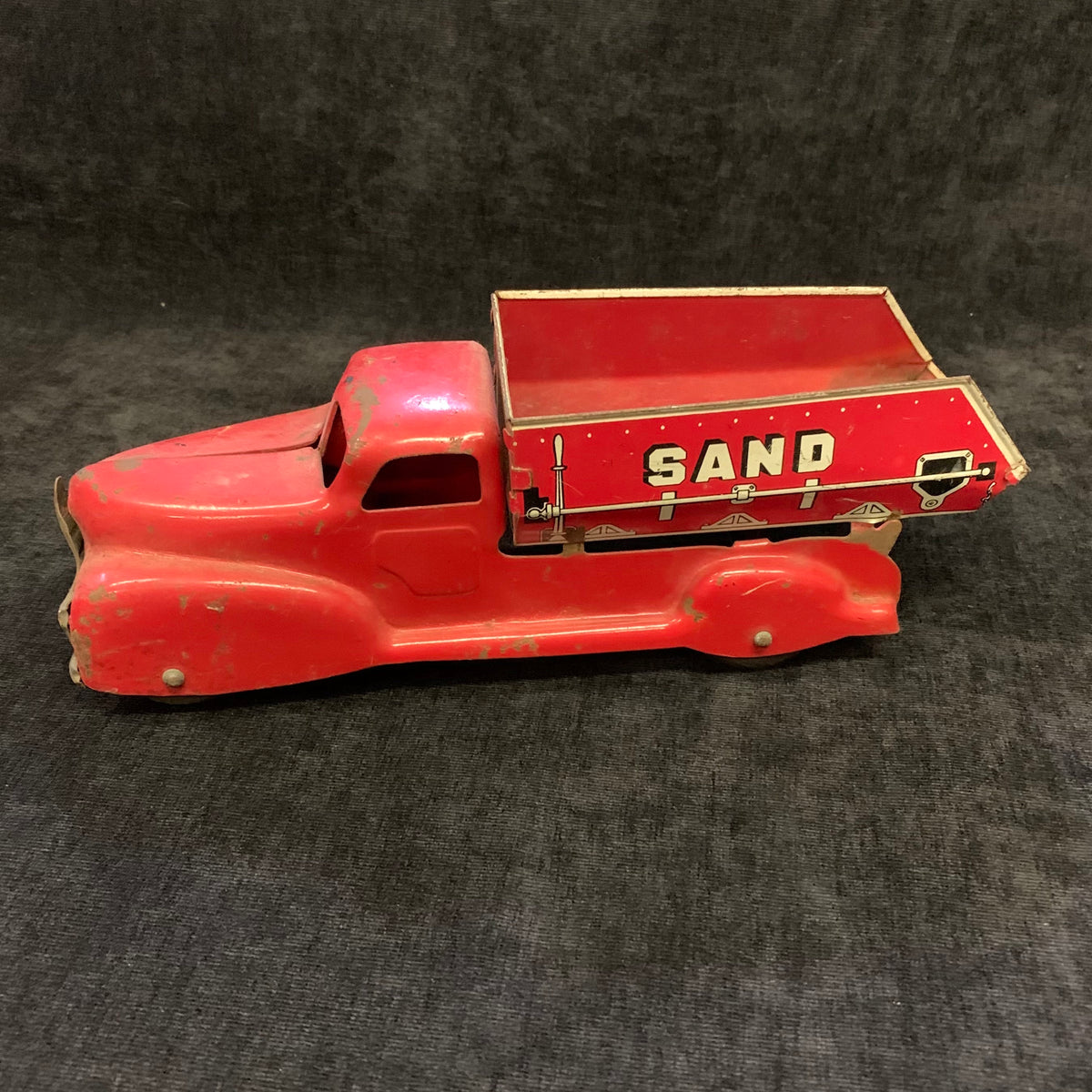 RARE Pressed Steel Louis Marx Sand and Gravel Truck - Vintage Red Metal Toy Dump Truck 1930s - Hard To Find Condition
