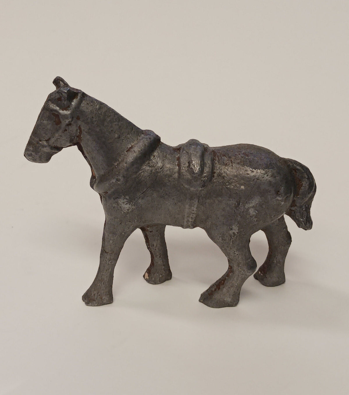 Iron Horse Figurine - Metal Figure Of Work Horse in  Collar and Harness - Iron Clydesdale in harness