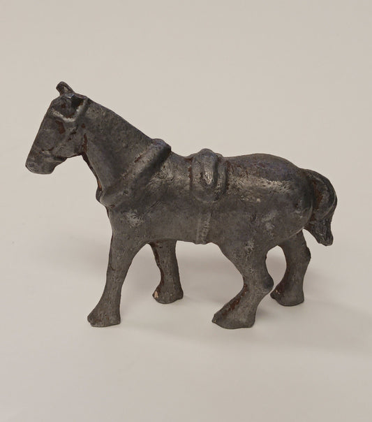 Iron Horse Figurine - Metal Figure Of Work Horse in  Collar and Harness - Iron Clydesdale in harness