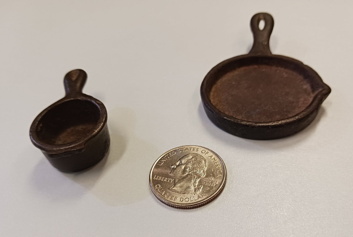 1920s Toy Cast Iron Pot and Pan - Iron Children's Stove Accessories