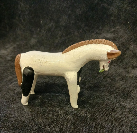 Primitive Metal Horse Figurine - Hand Painted Horse figure with Leaves in Mouth