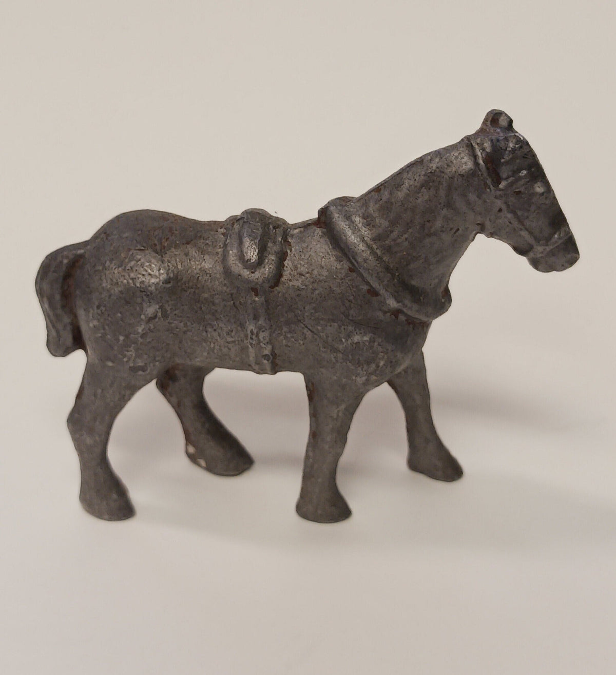 Iron Horse Figurine - Metal Figure Of Work Horse in  Collar and Harness - Iron Clydesdale in harness