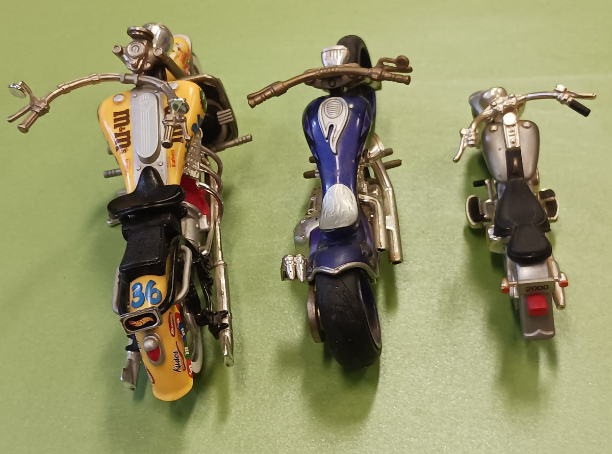 Hallmark Fat Boy Harley Davidson - Nascar and M&M Hot Wheels Harley - Purple and Silver Motorcycle - all made by Maistro  Sold Individually!