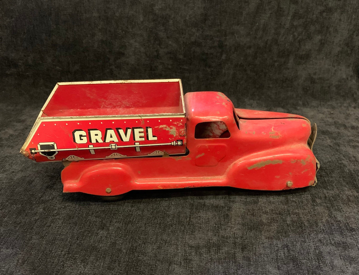 RARE Pressed Steel Louis Marx Sand and Gravel Truck - Vintage Red Metal Toy Dump Truck 1930s - Hard To Find Condition