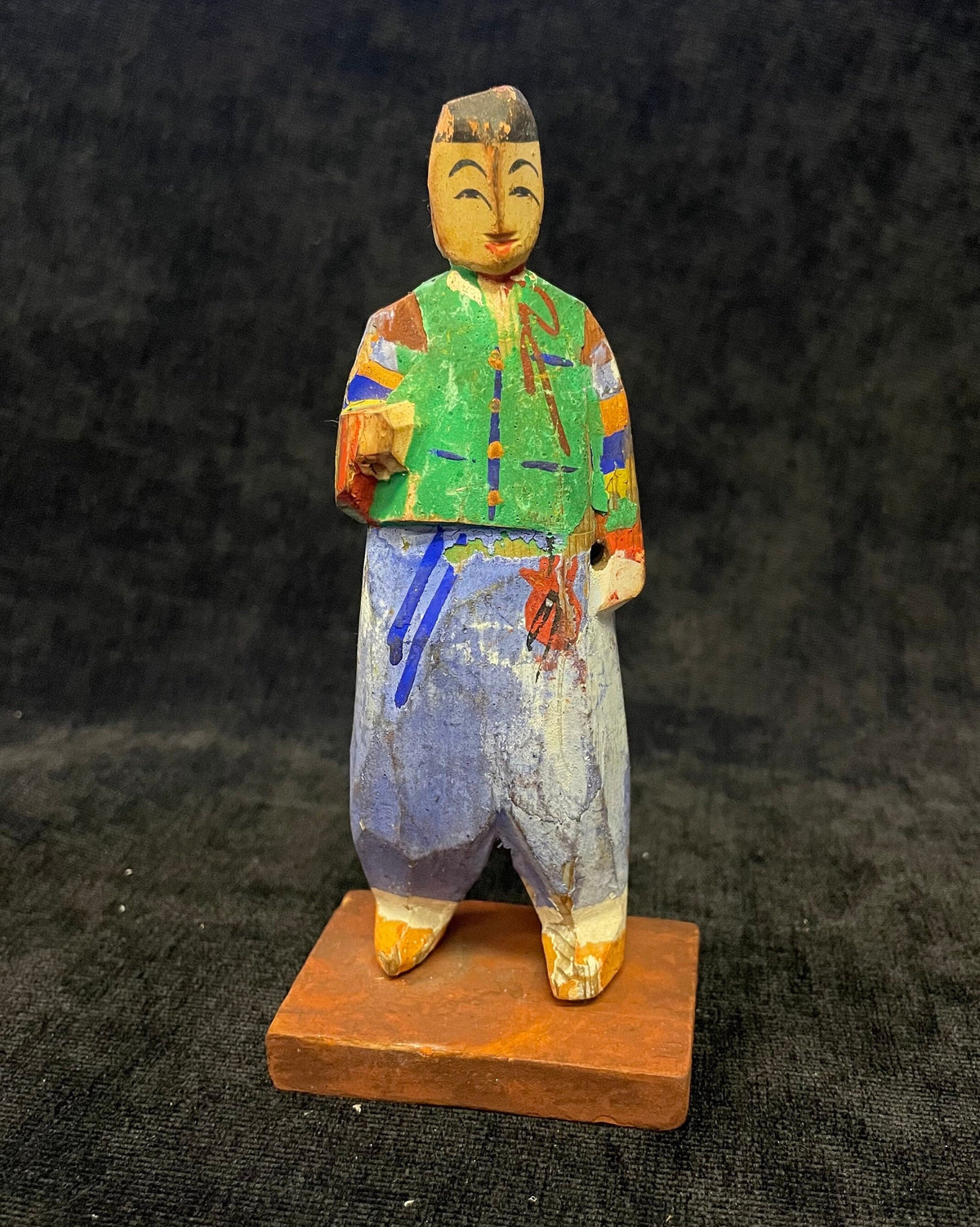 Hand-carved Wooden Asian Figure With Hand Painted Details - Asian Boy Statue