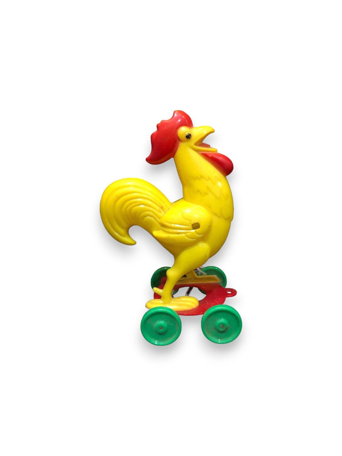 Rosen 1950'S large Yellow Plastic Rooster on Wheels - Vintage Easter