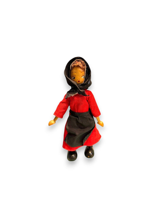 7" Wooden Doll -  Traditional Polish Red Dress ,Black Scarf and Black Apron -Made in Poland - Polish Souvenir Doll - Handpainted Wooden Doll