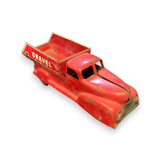 RARE Pressed Steel Louis Marx Sand and Gravel Truck - Vintage Red Metal Toy Dump Truck 1930s - Hard To Find Condition