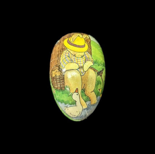 German Paper Mache Easter Egg with Rabbit Fishing 4.75' long -- perfect to Present Fishing  Lure In
