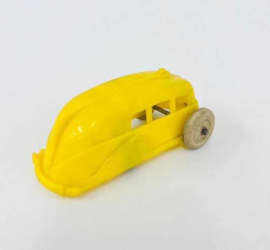 Thomas Toys (No. I 240 3) Polyethylene Yellow Camper With Hitch- Made in the USA - Original Hard Rubber Tires and Hitch - Mid Century Modern