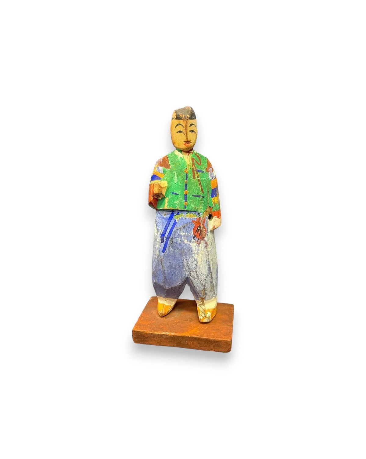 Hand-carved Wooden Asian Figure With Hand Painted Details - Asian Boy Statue