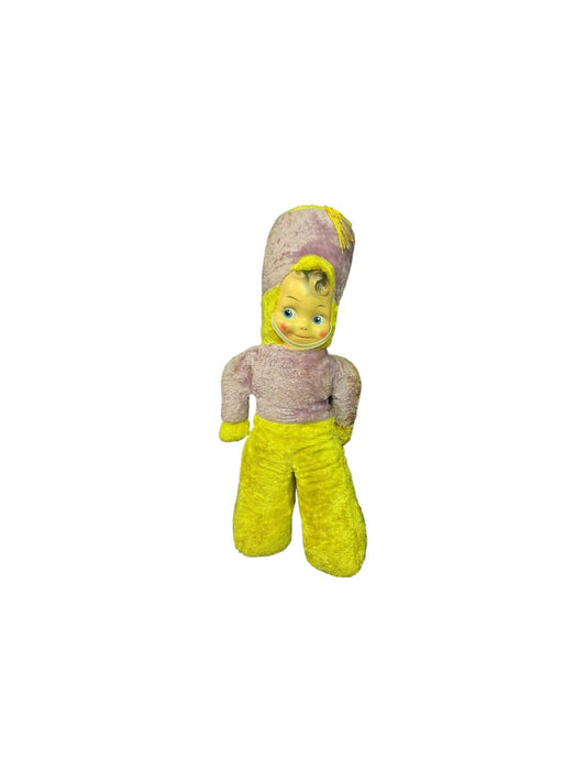 Majorette Plush Stuffed Toy Soldier- Celluloid Face - Purple and Yellow - Extra Large - 27 Inches Tall
