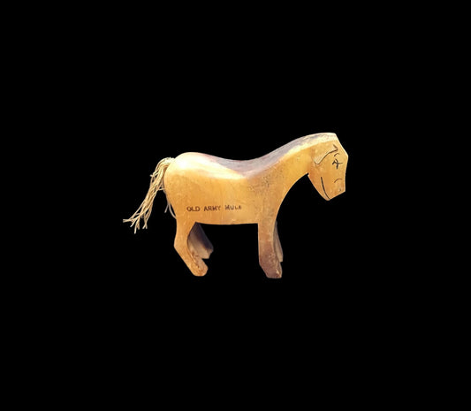Wooden Old Army Mule Mascot Figurine