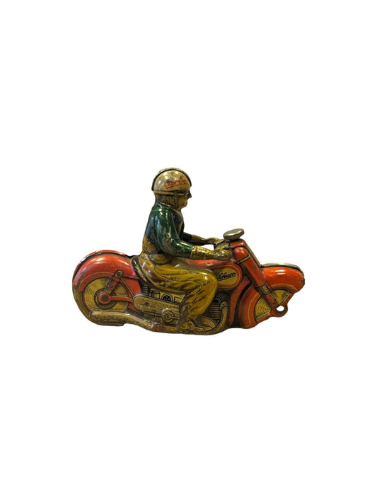 Wind Up Schuco Curvo 1000 Motorcycle- Vintage From the 1940s - Missing Front Wheel.