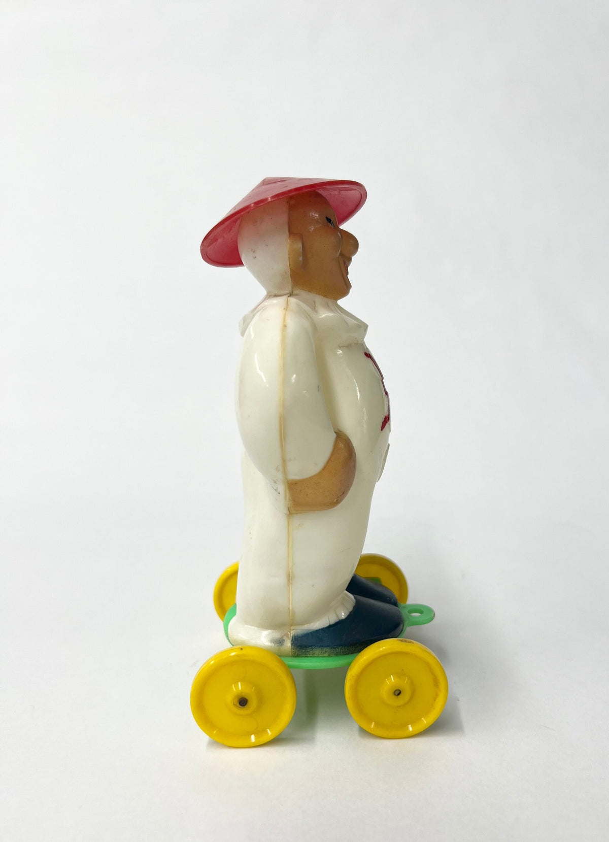 Zook the Clown on Wheels with Coolie Hat - RARE Zook with Japanese Character on  Shirt   - Rosbro Plastic Toy - Japanese Toy Zook the Clown