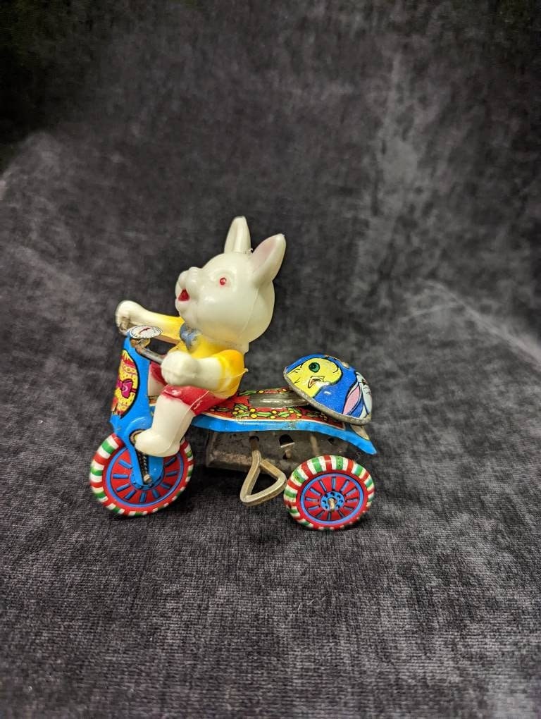 Mechanical Toy Rabbit on a Bike Vintage