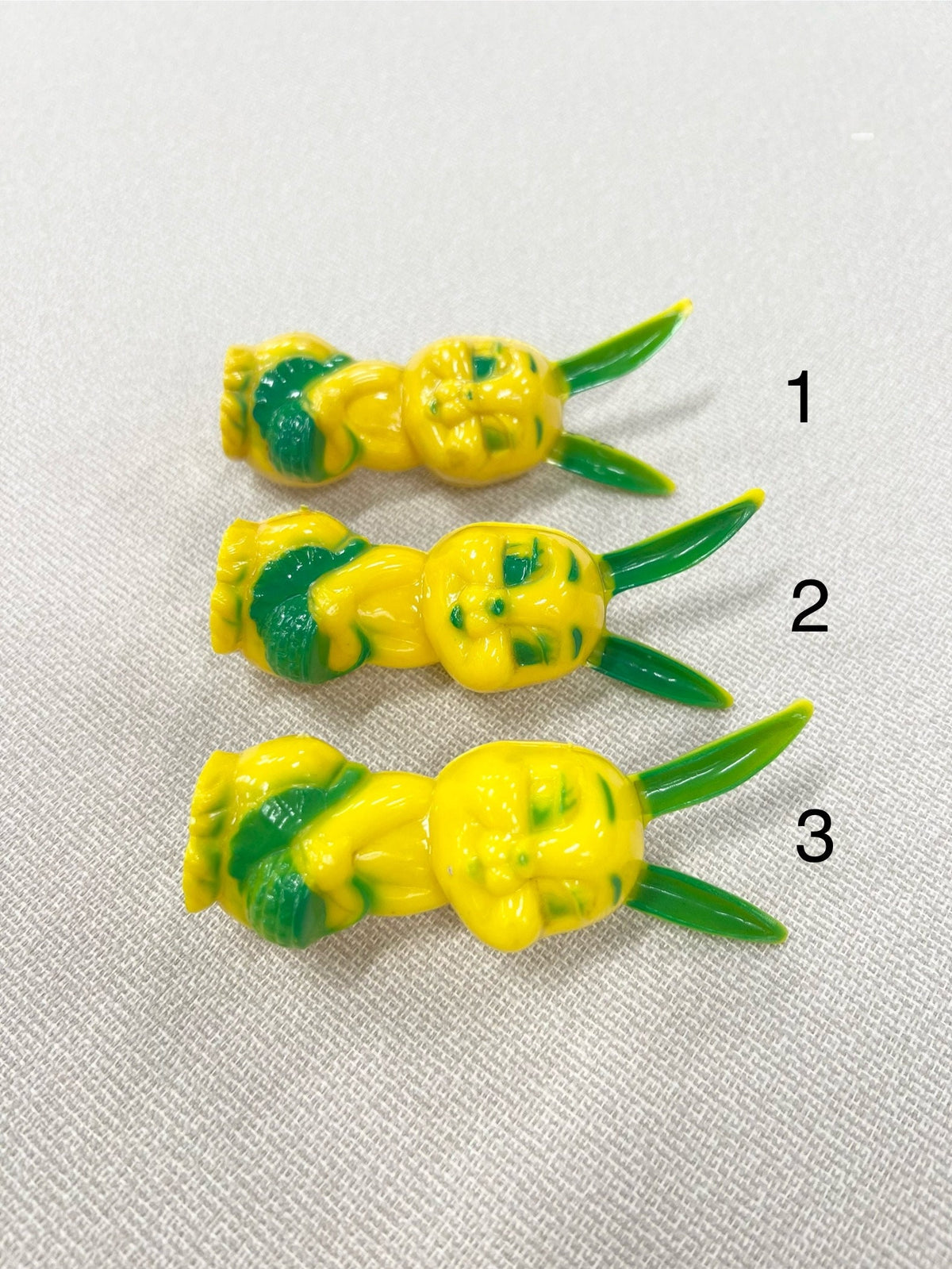Corwin Yellow PlasticEaster Bunny with Green Accents Holding Basket-  Oh those Flirty Bunny Eyes  - 3 Available Sold Separately