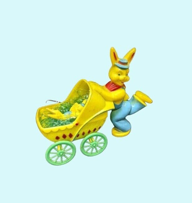 RARE Rosen Bunny Pushing Baby Carriage With Baby Bunny Inside (LARGE CENTERPIECE)