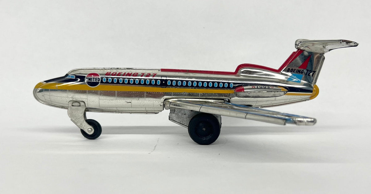 United F272 - RARE Boeing 727 Tin Litho Friction Airplane - Made in Japan - Friction Works Well - 1970s Tin Litho Jet Plane -Great Condition
