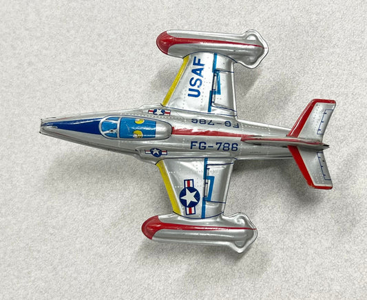 US Air Force Jet FG-786 -  Tin Litho 1950's Friction Toy Jet - Tin Litho plane - Made in Japan - Friction works - all original parts