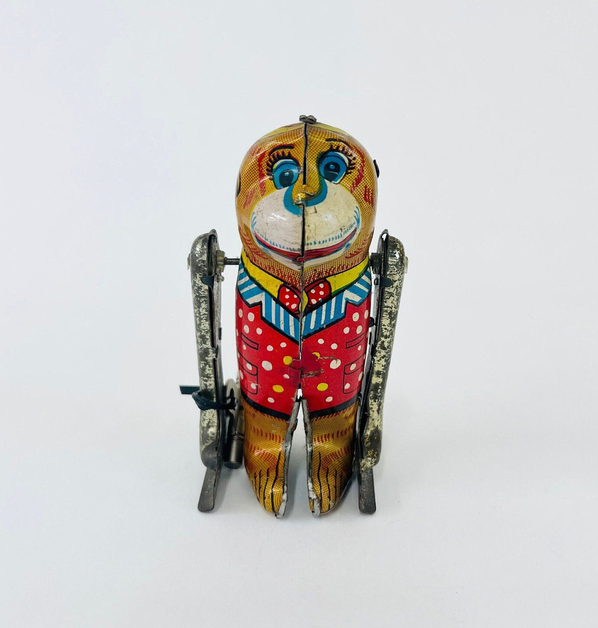 Shackman Somersault Acrobatic Tin Wind-up Monkey Toy - Comes with Original Key - Made in the USA-Tin Litho Toy Monkey - works well