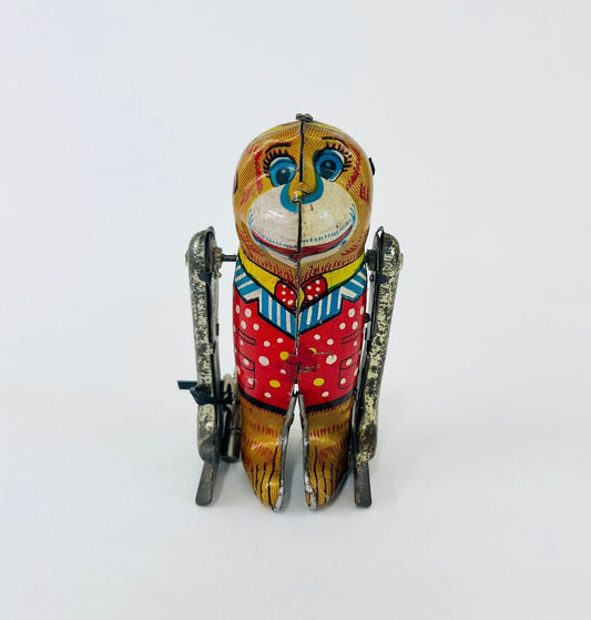 Shackman Somersault Acrobatic Tin Wind-up Monkey Toy - Comes with Original Key - Made in the USA-Tin Litho Toy Monkey - works well