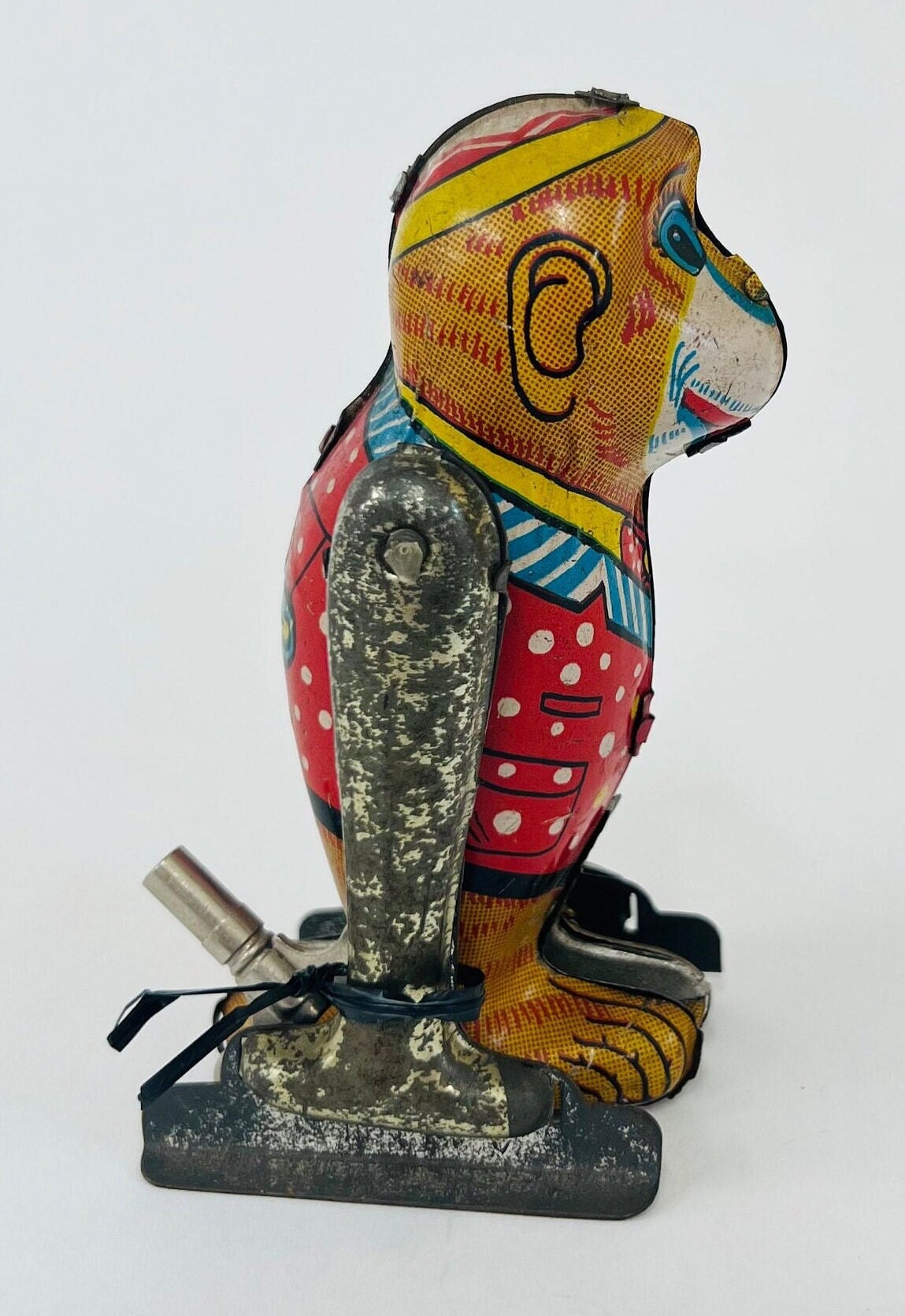 Shackman Somersault Acrobatic Tin Wind-up Monkey Toy - Comes with Original Key - Made in the USA-Tin Litho Toy Monkey - works well